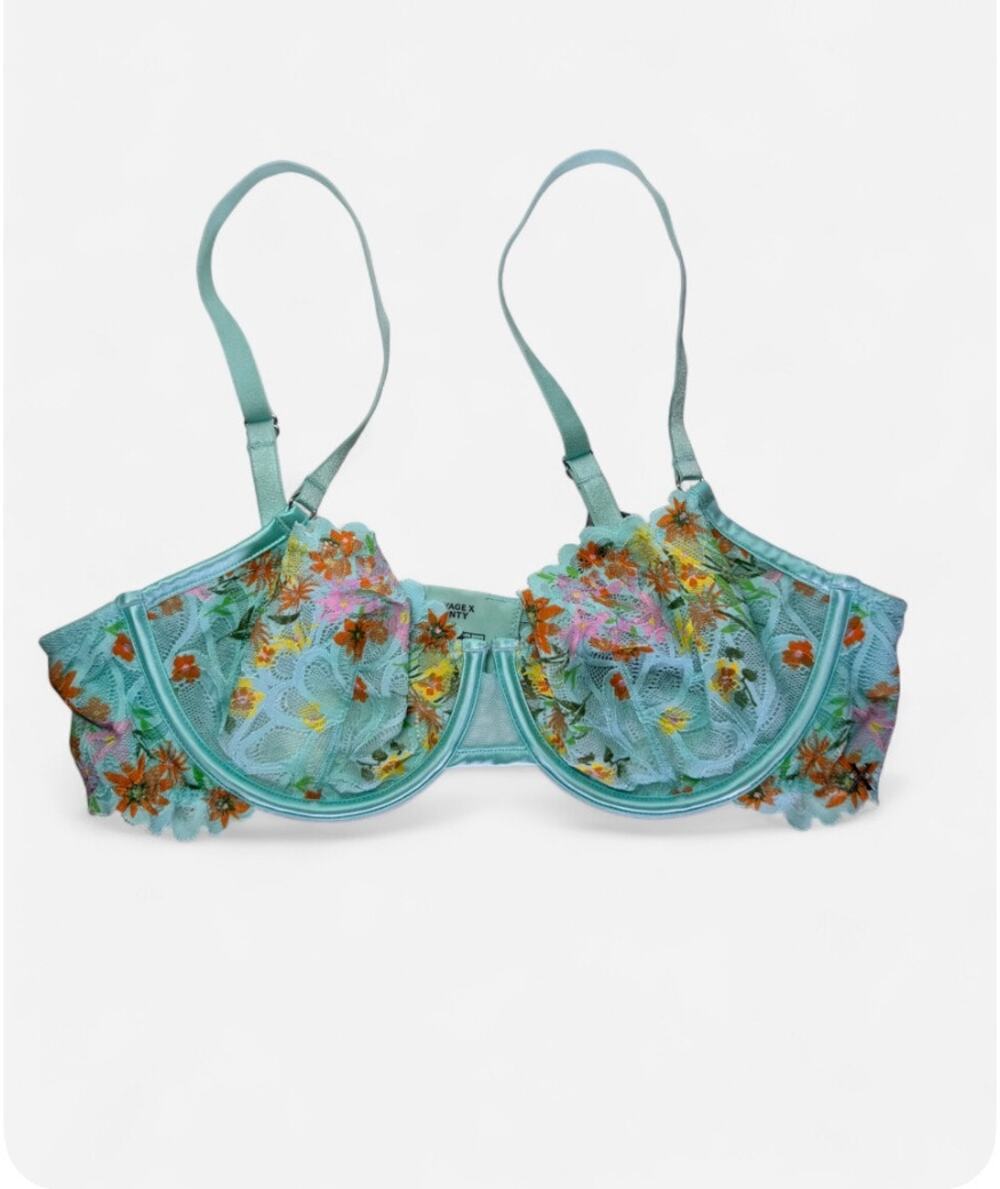 Savage X Fenty Floral Lace Unlined Underwire Bra Mint 36C